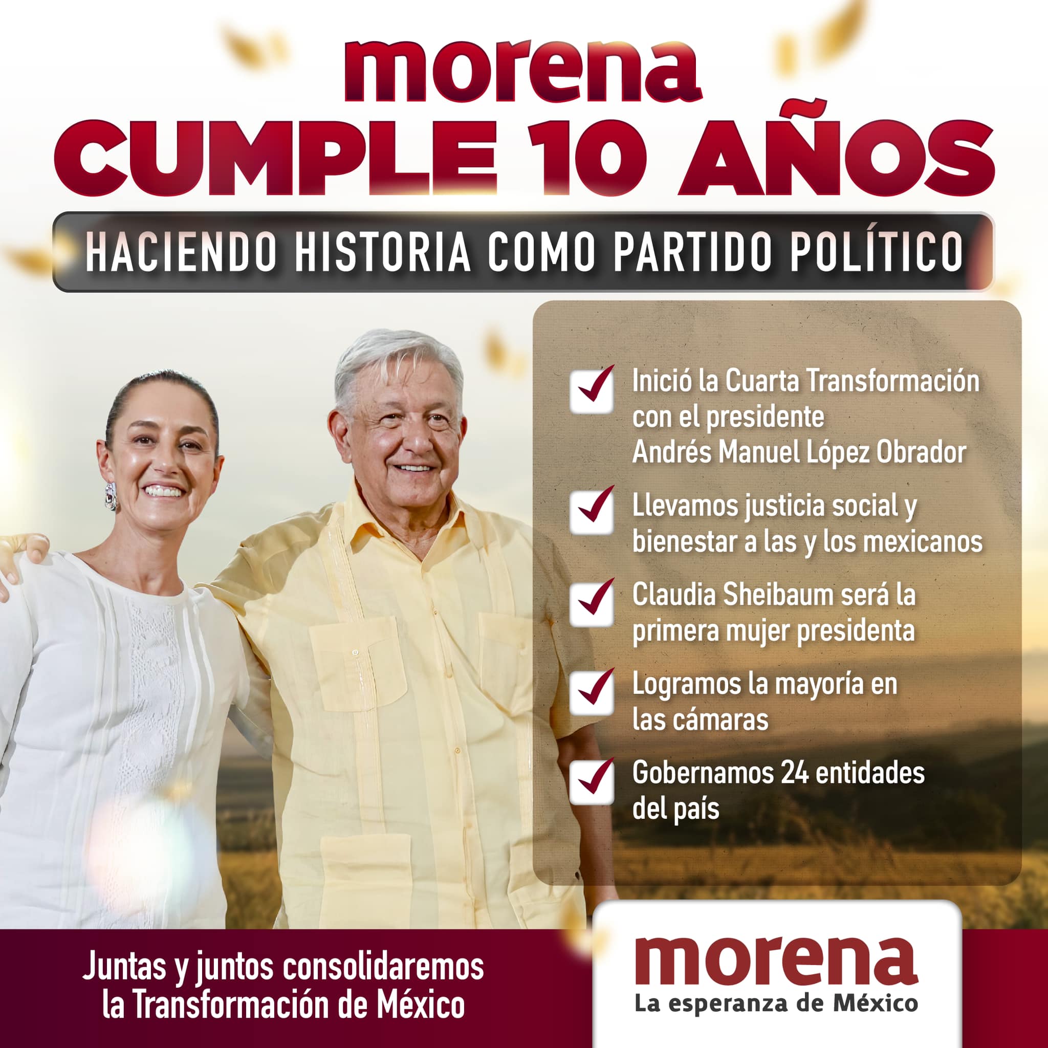 Morena celebra diez años de lucha junto al pueblo de México